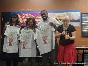 St. joe winners Poetry for Personal Power winners in St. Joseph modeling the UnDiagnosing T-shirt
