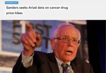 “Sanders Seeks Ariad Data on Cancer Drug Price Hikes”