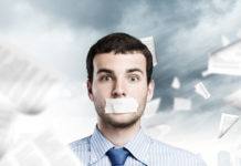 Our Movement Has a Cover-up Problem Too businessman with tape on mouth