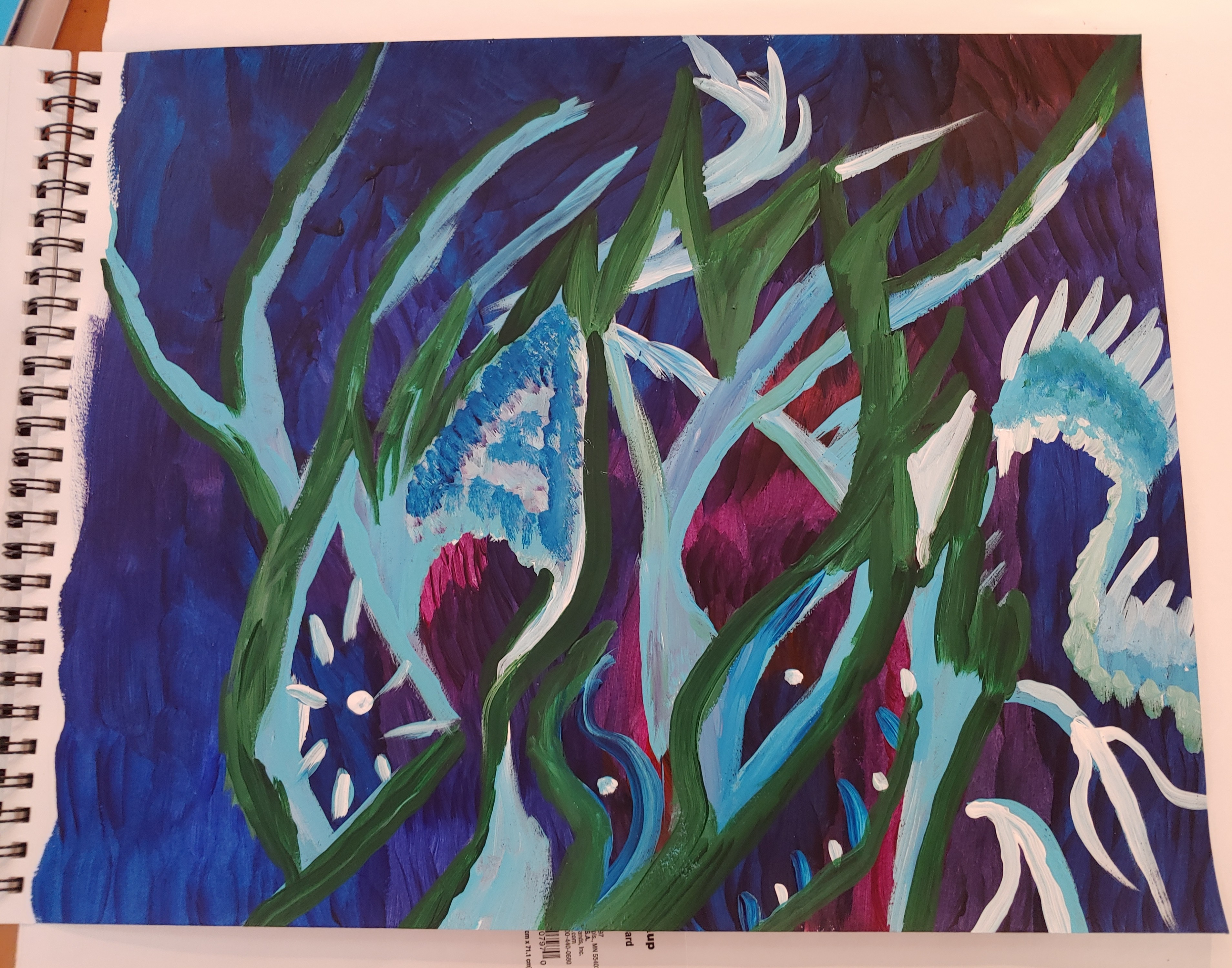 Green and blue lines on purple background