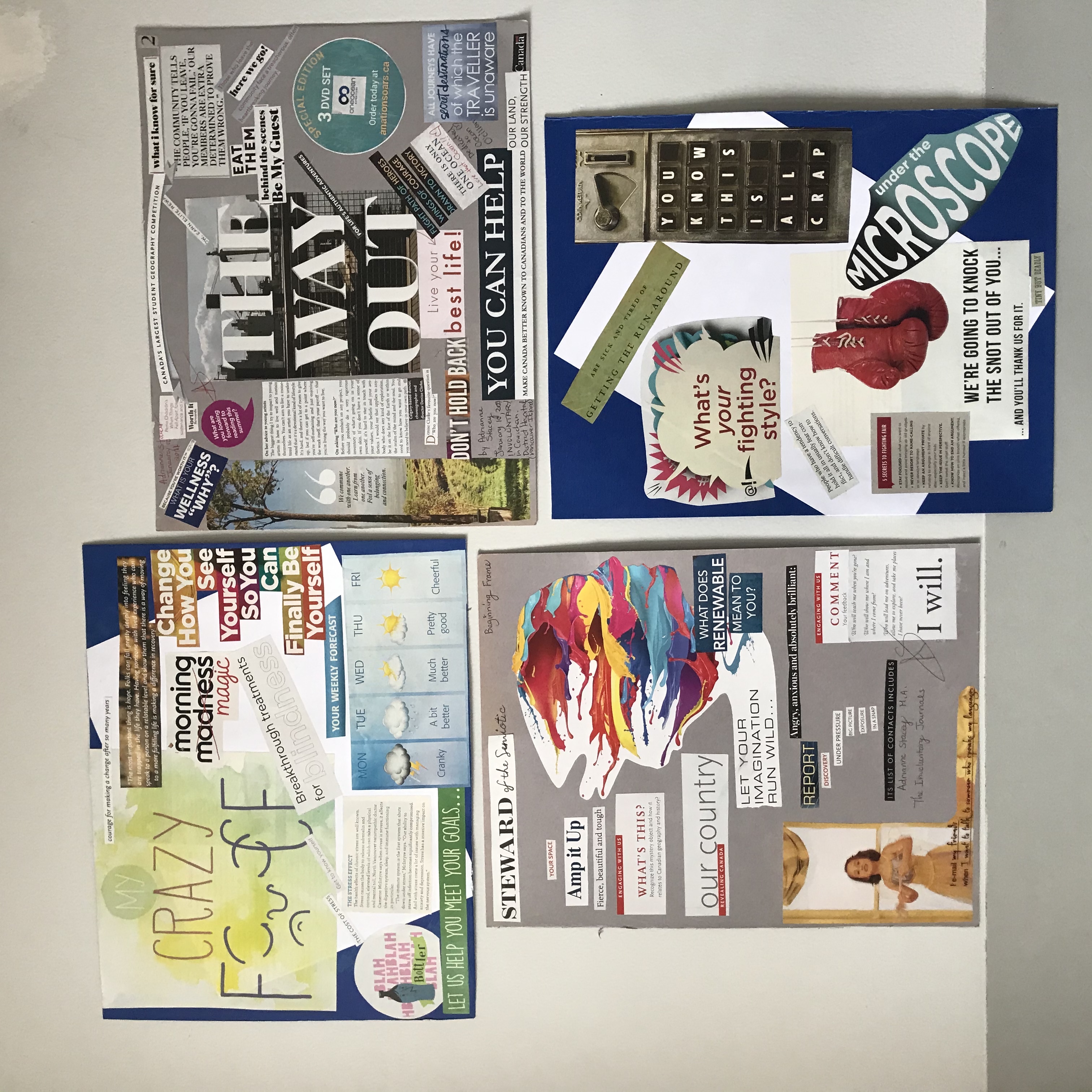 4 collages with magazine imagery