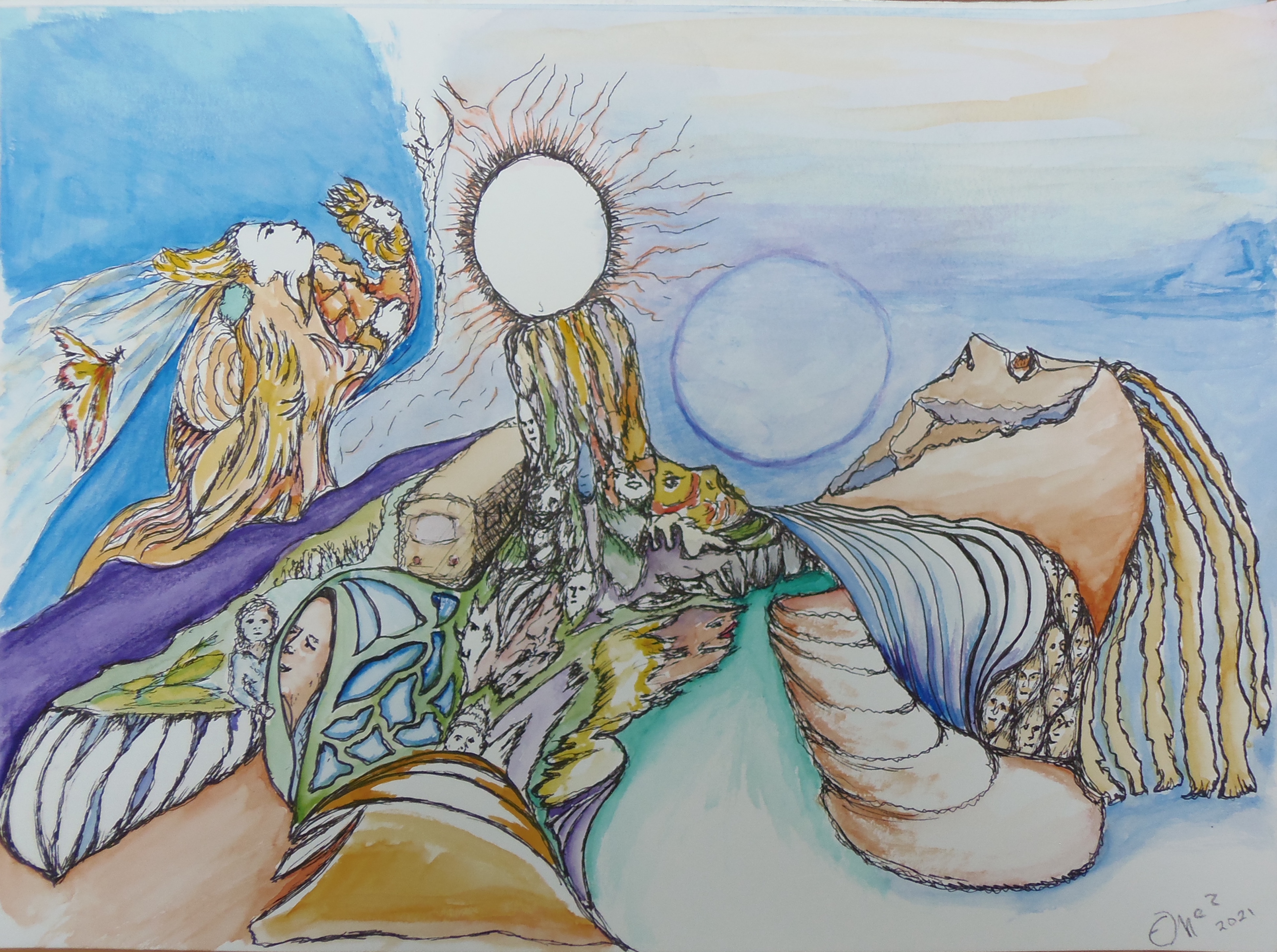 Ink and Watercolor drawing