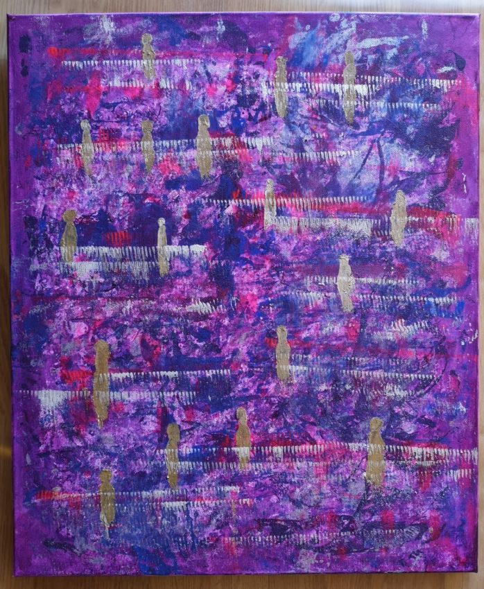 Purple red paint on canvas