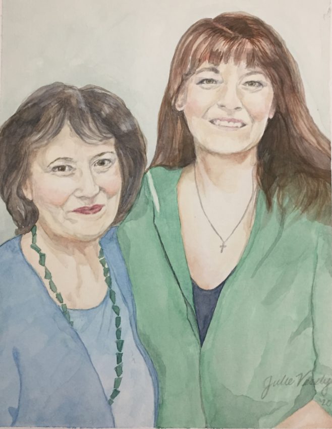 watercolor painting of mother and daughter