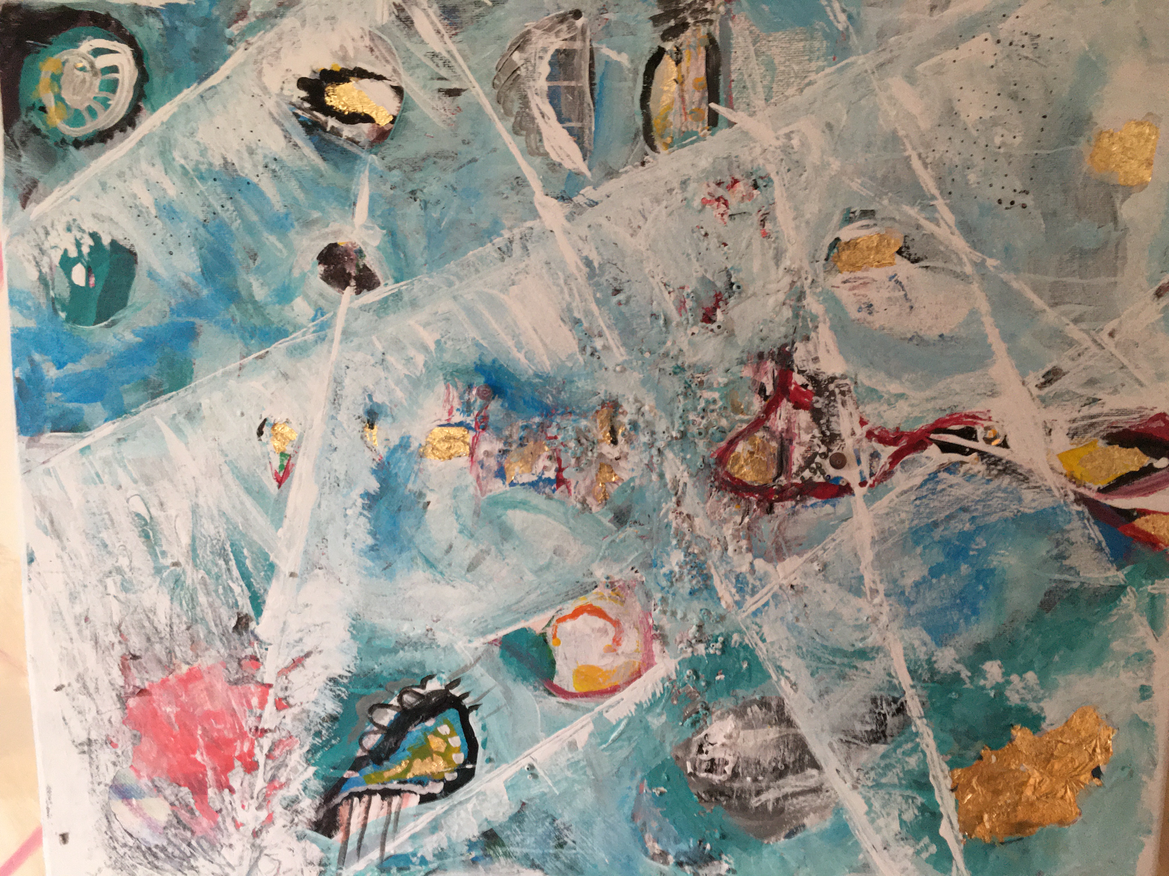 Acrylic and Gold leaf abstract drawing