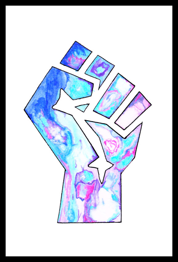 A colorful raised fist