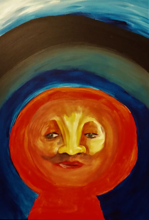Acrylic painting of a red face