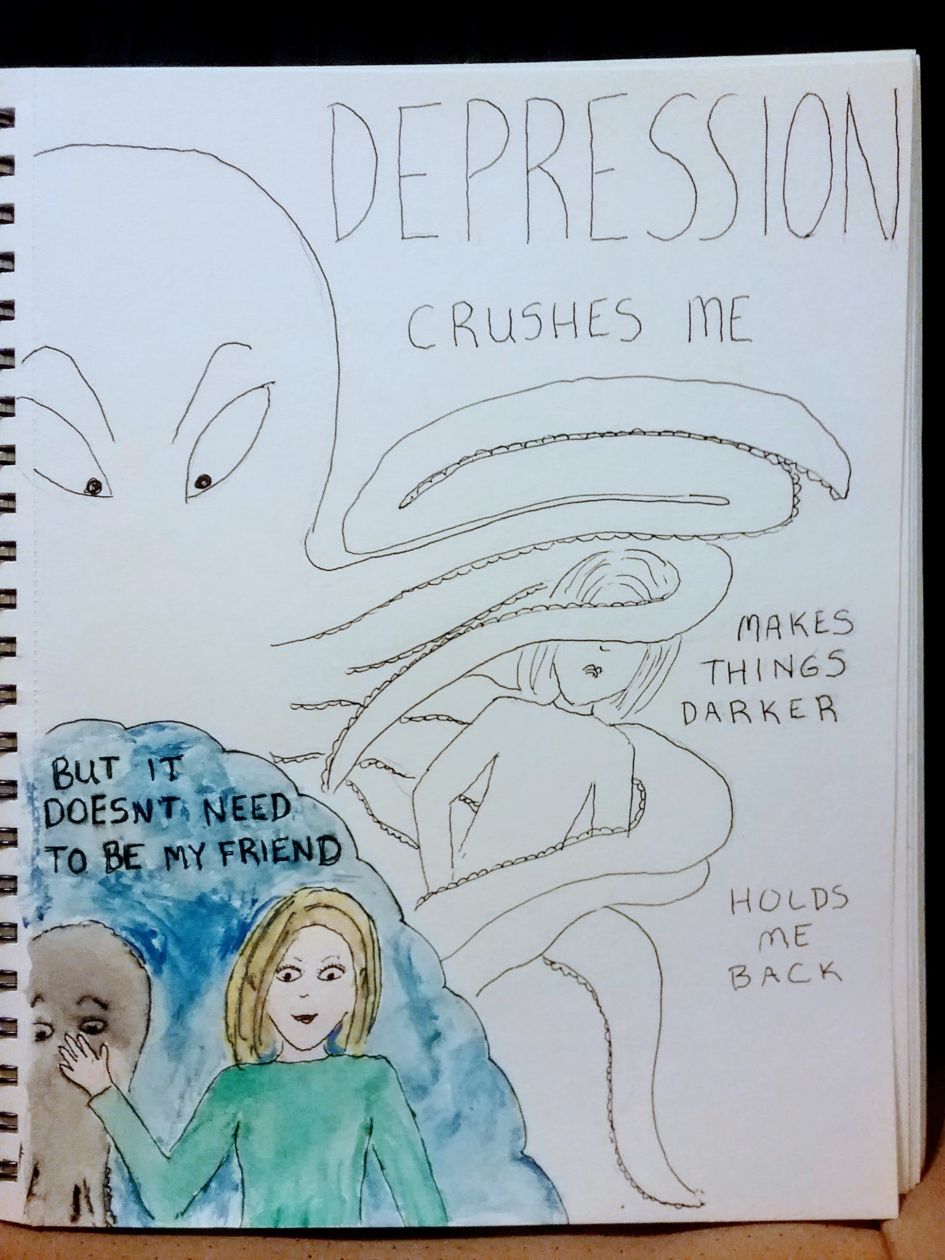 Cartoon of an octopus grabbing a woman