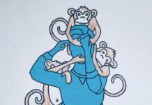 What We Have Always Known but Psychiatry Forgot Illustration depicting a blue figure with three monkeys climbing on them