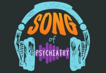 The Song of Psychiatry: The Impact of Language An illustration depicting headphones and the words "Song of Psychiatry"