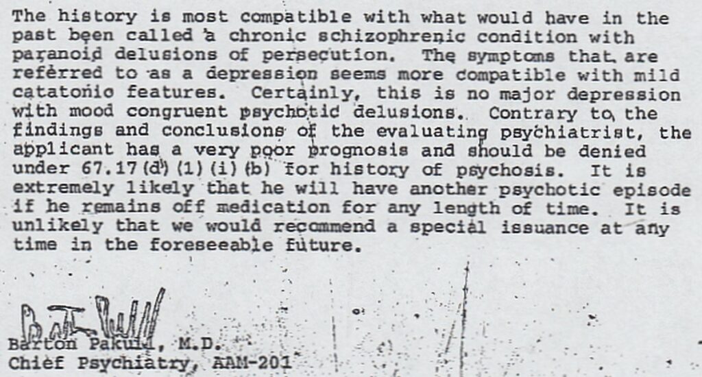 An image showing a report on the author's psychological state
