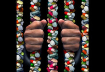 Are Antidepressant Drugs Being Prescribed Too Widely? A Review of “Evidence-biased Antidepressant Prescription” Illustration of prison bars made of prescription drugs with hands holding them