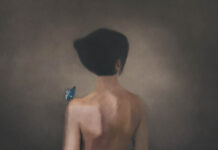 A Return to Dignity from Psychiatric and Childhood Abuse Illustration of a naked person's back with a blue butterfly perched on their shoulder