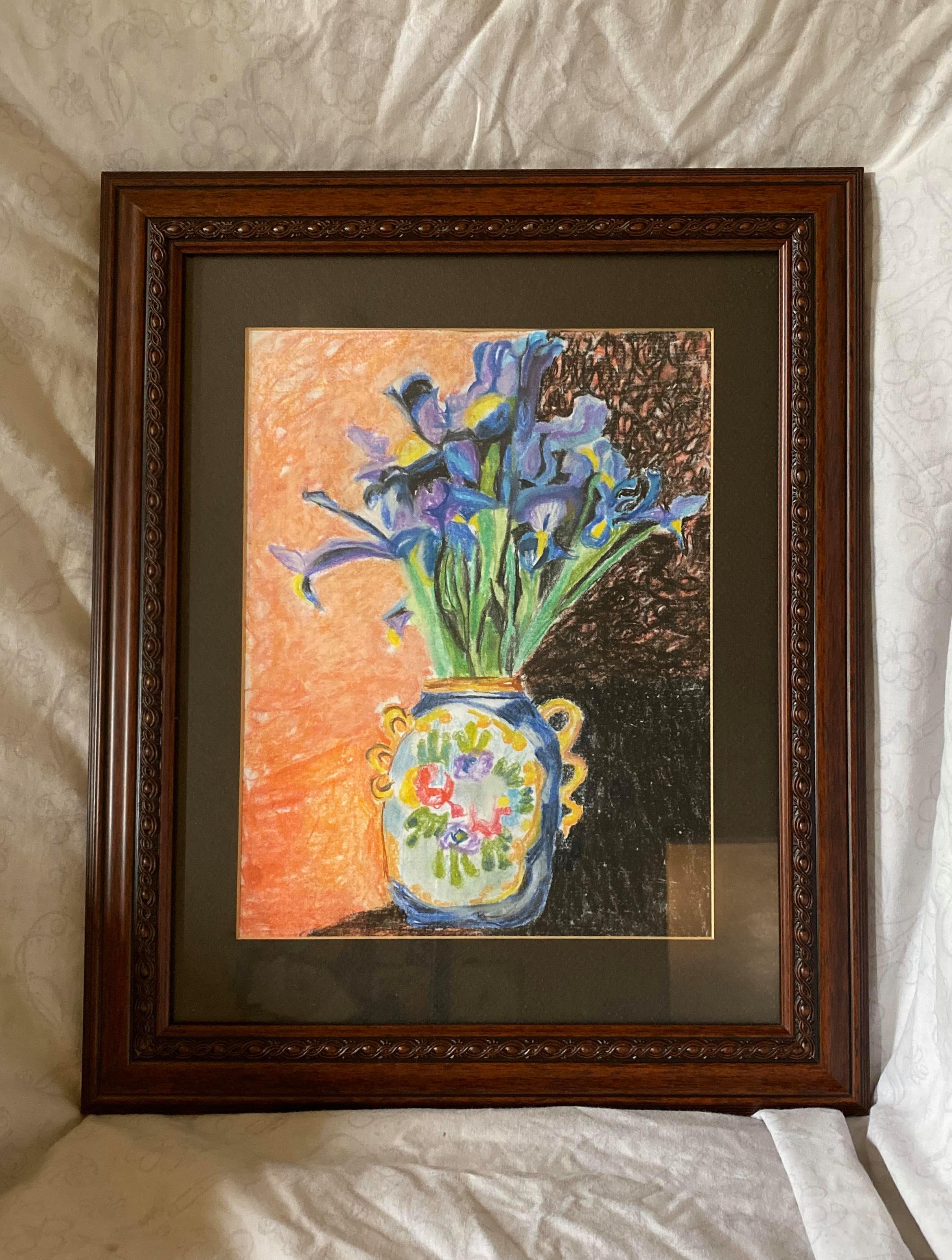 Blue irises in a vase