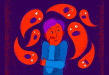 Ghosts Popping out Everywhere: The Shifting Times We Live in and the Process of Psychological Growth Illustration depicting orange person looking frightened with orange ghosts swirling around them