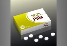 Number Needed to Treat with a Psychiatric Drug to Benefit One Patient Is an Illusion Illustration of a box labeled "BITTER Pills" with some small capsules beside it