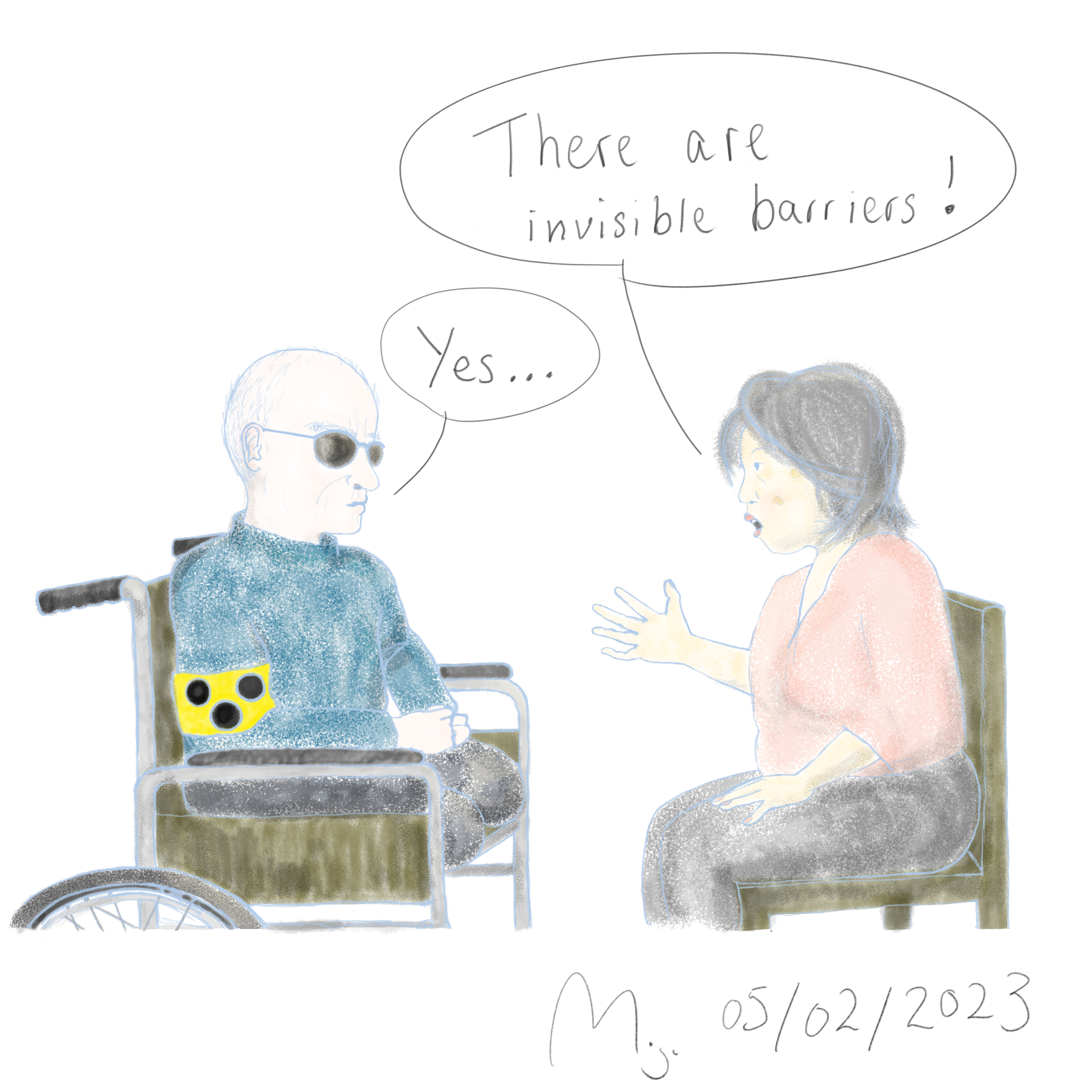 Two people talking with the speech bubble "there are invisible barriers: