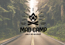 Summer Mad Camp 2023 A background of a road leading through a forest. Text over it reads: "Mad Camp July 20-24 2023"