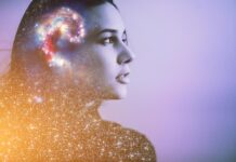 Acute Religious Experiences: Madness, Psychosis, and Religious Studies Multiple-exposure portrait of a young woman's face with galaxy inside head