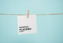 Critical Psychiatry Textbook, Chapter 8: Depression and Mania (Affective Disorders) (Part Two) Illustration depicting a card on a clothesline reading "DIAGNOSIS: PLACEBO EFFECT" against a blue background
