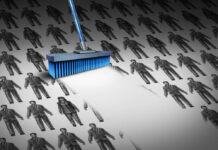 Critical Psychiatry Textbook, Chapter 8: Depression and Mania (Affective Disorders) (Part Seven) Illustration depicting a row of people being erased by a broom-like object
