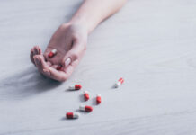 Critical Psychiatry Textbook, Chapter 8: Depression and Mania (Affective Disorders) (Part Nine) Closeup of a hand lying on the floor with pills spilling out
