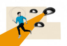 Students Don’t Need Spying, They Need Trust Artwork magazine collage picture of shocked guy running away eyes control isolated drawing background.