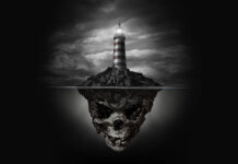 Critical Psychiatry Textbook, Chapter 16: Is There Any Future for Psychiatry? (Part One) Dark, vignetted black and white illustration: a lighthouse on an island. Below the water, the island becomes a skull.