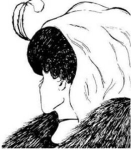 Black and white optical illusion of a young or old woman