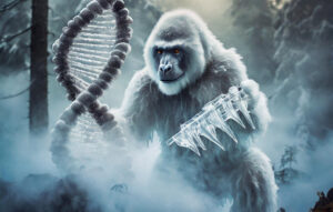 AI-generated image of a snowy yeti and an ice-crusted double-helix