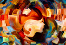 I Heard Some Voices and They Were Magnificent Artistic background made of elements of human face, and colorful abstract shapes