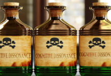 It’s You, It’s Not Me: Treatment Resistant Depression and the Psychiatric Breakup Illustration of poison jars labeled with a skull and the words "COGNITIVE DISSONANCE"