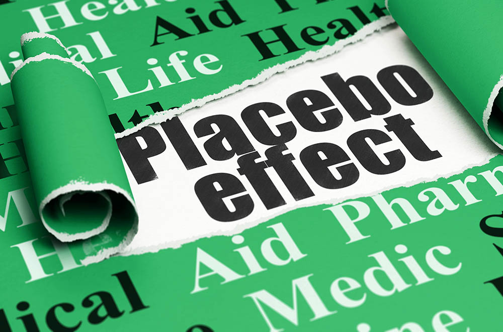 Image of the words "Placebo effect" on a green background