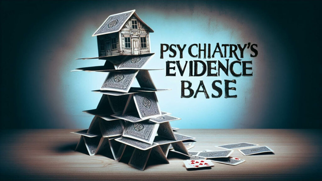 house of cards is tumbling down with title: Psychiatry's Evidence Base