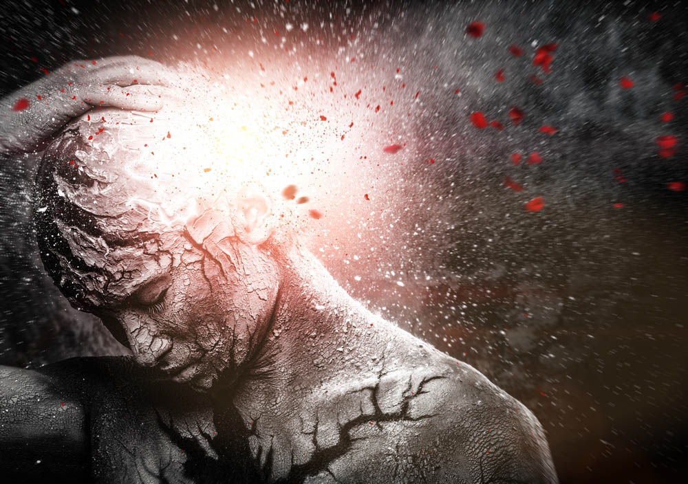 Man with conceptual spiritual body art