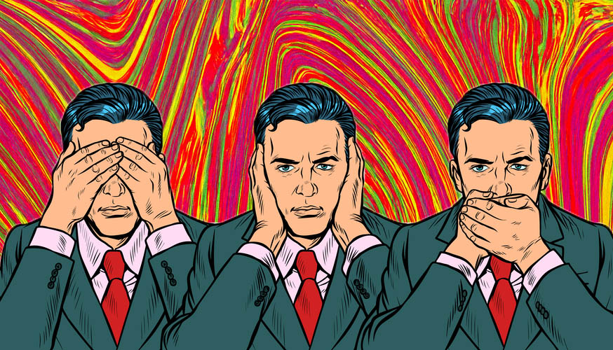 comic book style see, hear, speak no evil, psychedelic background