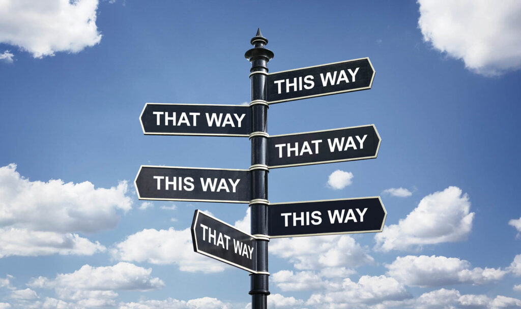 Signpost showing many different directions