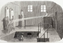 Everything About Us Without Us An engraving depicting water being shot at two prisoners; hydrotherapy