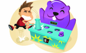 Vector illustration of a child playing whack-a-mole