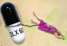 Akathisia After a Five-Year Taper: Chained to an Antidepressant Forever Collage. A woman chained to a giant pill