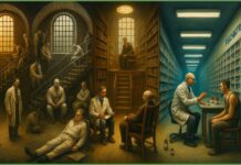 The Three Ages of Treating Madness: Confinement, Conversation, Chemicals AI image of three distinct ages