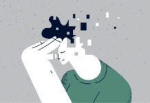 Post-Acute Withdrawal Syndrome (PAWS): Why Don’t We Know More About It? Illustration of person with hand to their head, which is dissolving into squares