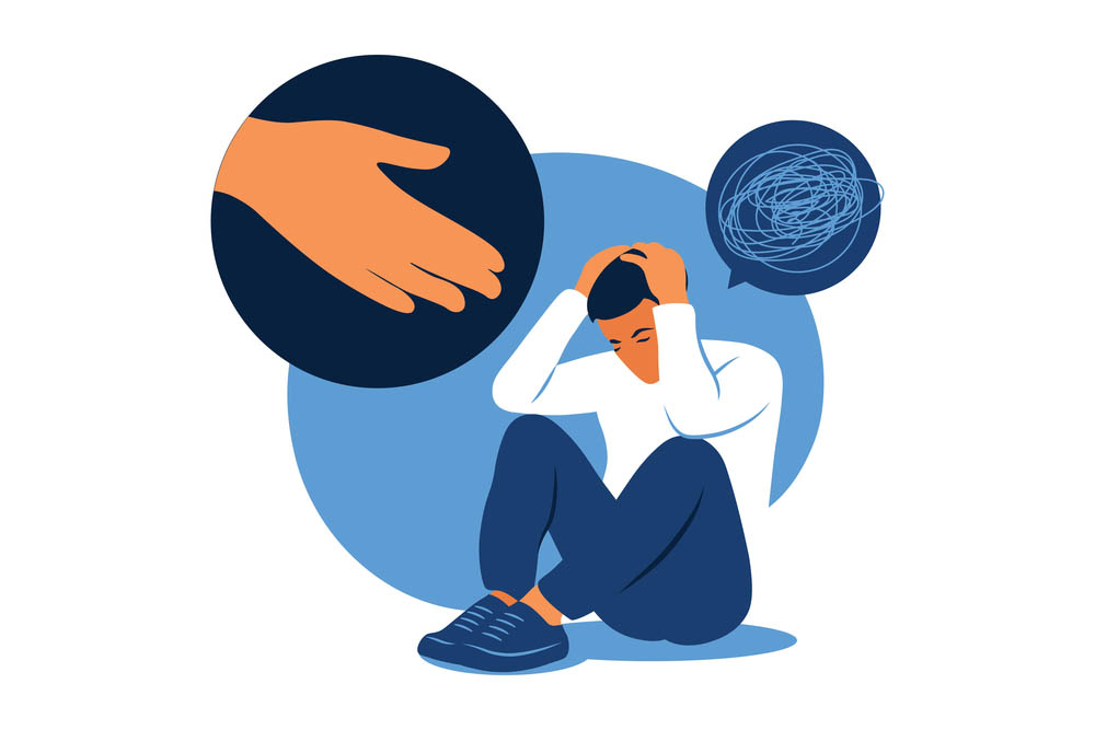 Sad lonely man in depression. Vector illustration. Flat.