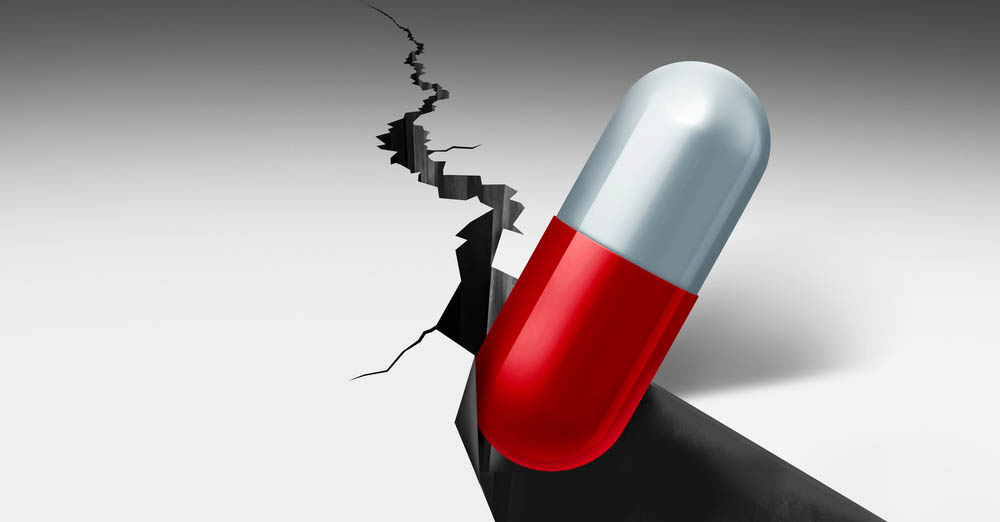 Medication and Pharmaceutical industry Crisis or global medicine system failing as a healthcare challenge and public health problems due to drug prices and prescription drugs as a 3D illustration.