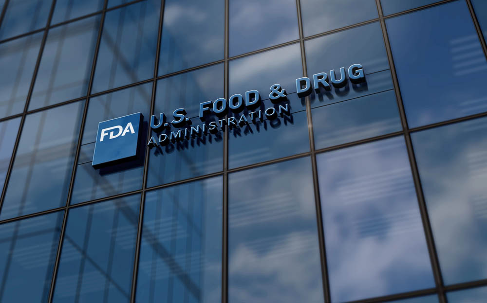 Silver Spring, Maryland, USA, March 3, 2024: FDA Food and Drug Administration glass building concept. Federal agency headquarters symbol logo on front facade 3d illustration.