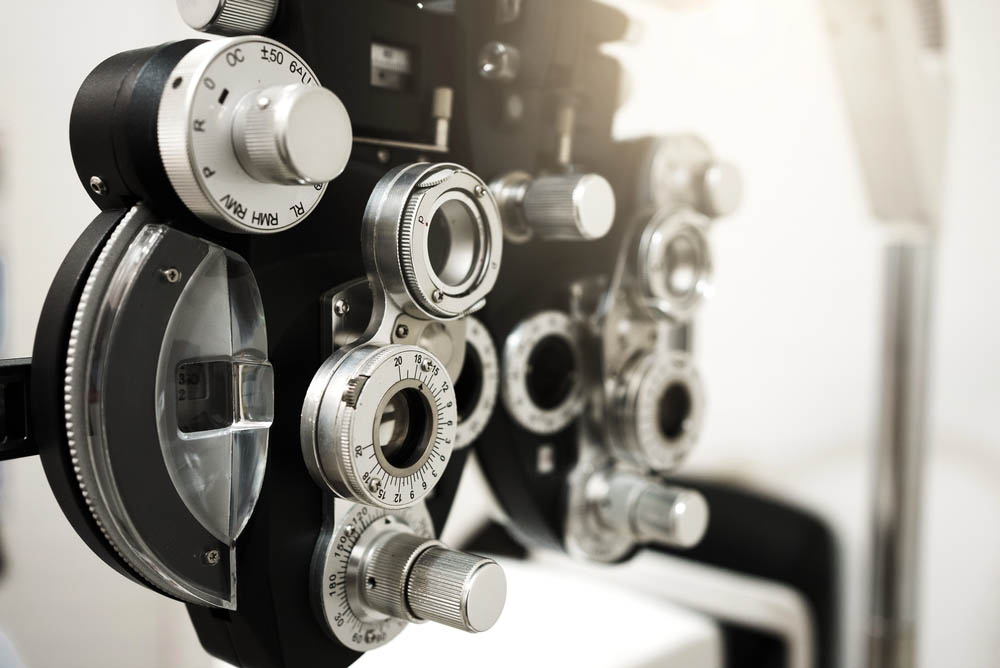 Close up of phoropter eyesight measurement testing machine