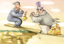 Unshrunk and Beyond—Important Lessons/Bigger Questions Cartoon of a capitalist taking money