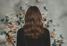 Clancy’s Lawyer Blew the Chance for Lindsay to Go Free Brown-haired woman from the back, collaged onto photo of pills